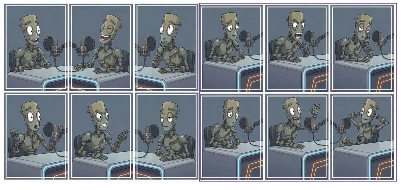 Twelve expressions of Chank at the studio desk