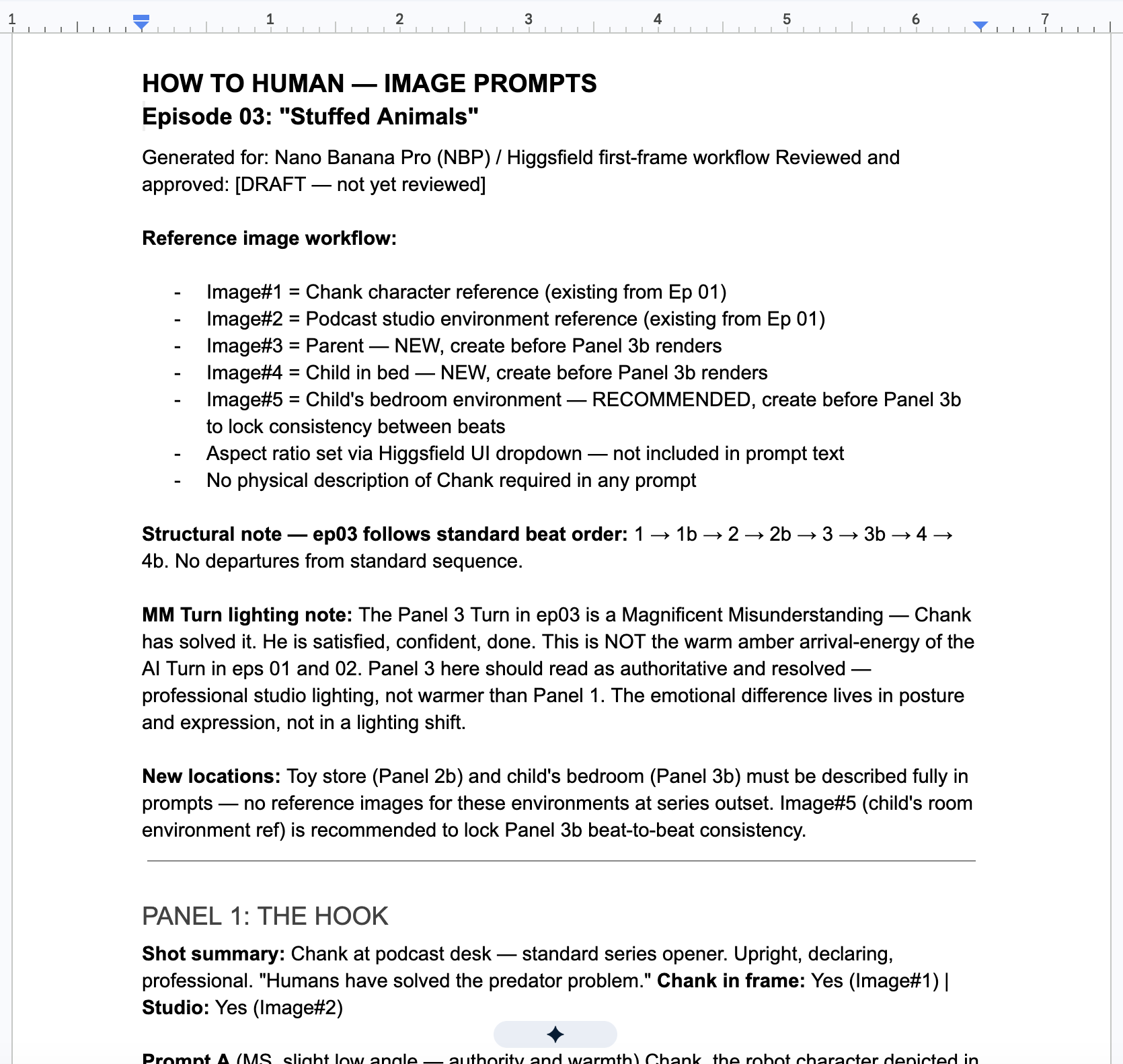 Image prompt specification page for Episode 03, Stuffed Animals